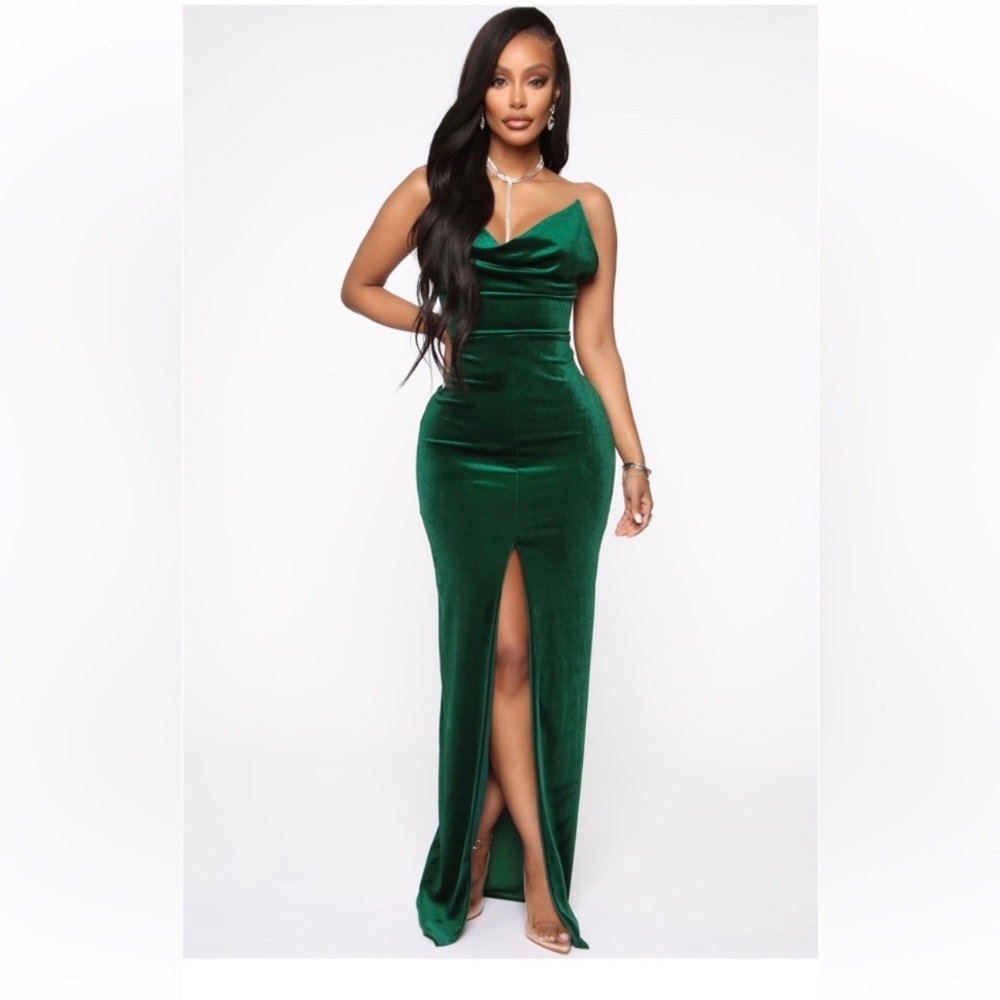 Fashion Nova Your Best Shot Velvet Maxi Dress - Hunter Green (XS) | NWT